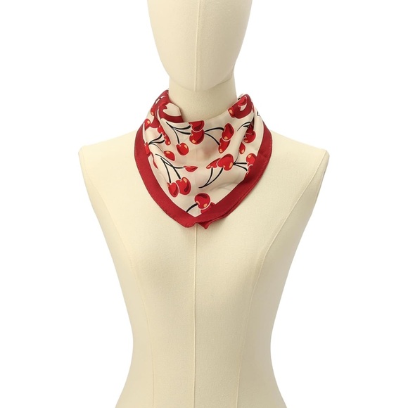 New Coach Cherry Print Red and White Scarf - Picture 5 of 6